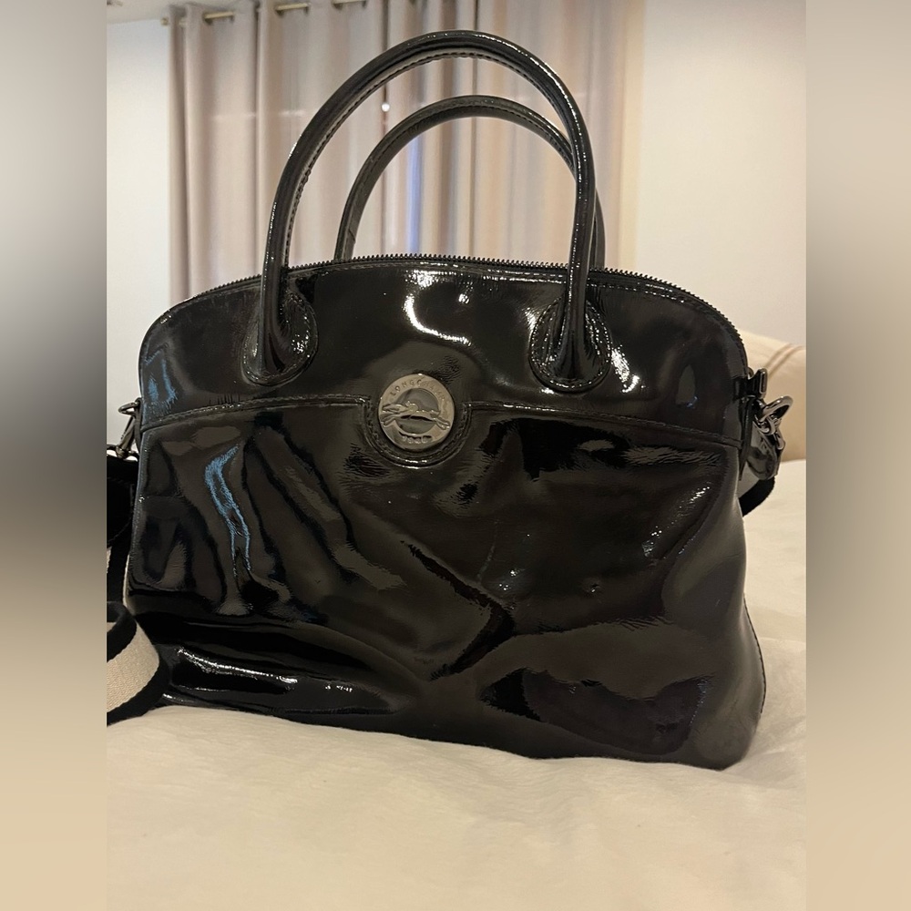New never used long champ patent leather black gorgeous handbag.
